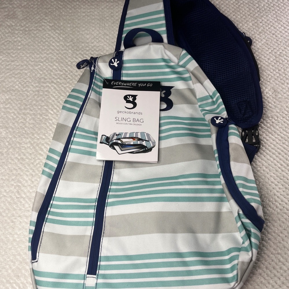 Geckobrands Sling Bag Striped Teal Grey Navy Blue Laptop Backpack GB22-39583BG